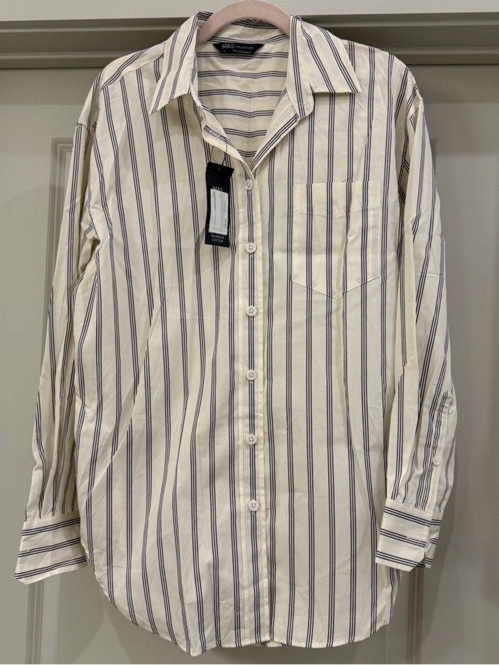 NEW Marks & Spencer Cream and Navy Vertical Stripe Button-Down Shirt